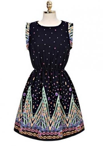 Rosewe Hot Sale A Line Design Round Neck Floral Dress