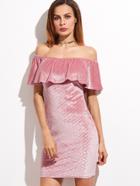 Shein Pink Geo Print Off The Shoulder Ruffle Velvet Dress
