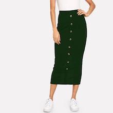 Shein Button Detail Split Back Pencil Skirt