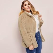 Shein Plus Elastic Waist Zip Up Teddy Coat