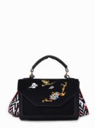 Shein Embroidered Flap Satchel Bag With Guitar Strap