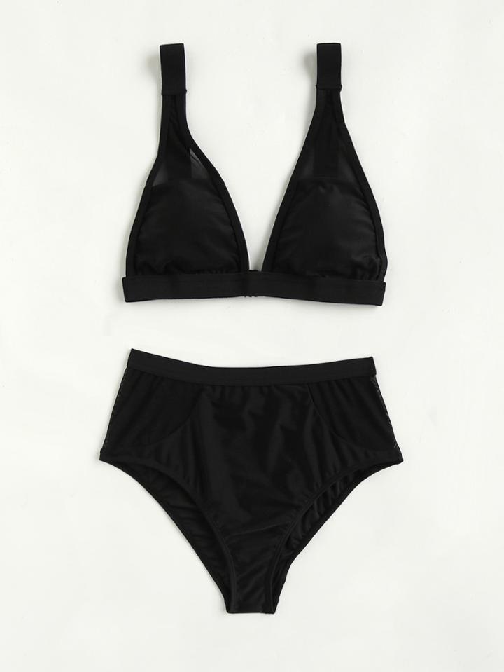 Shein Mesh Insert High Rise Bikini Set