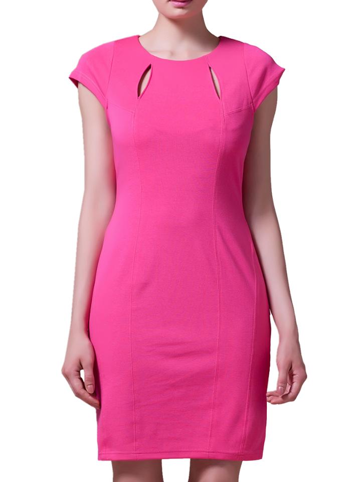 Shein Hot Pink Crew Neck Hollow Sheath Dress