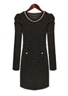 Rosewe Solid Black Long Sleeve Sheath Dress For Women