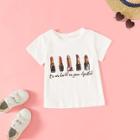 Shein Girls Red Lip And Letter Print Tee