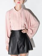 Shein Pink Lapel Puff Sleeve Loose Blouse