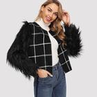 Shein Faux Fur Sleeve Grid Coat