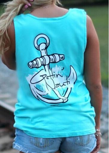 Rosewe Anchor Print Round Neck Sleeveless Tank Top