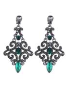 Shein Beautiful Bohemian Aulic Design Green Rhinestone Women Long Earrings