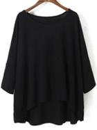 Shein Dip Hem Bat Sleeve Black T-shirt
