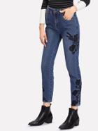 Shein Flower Embroidered Crop Denim Jeans