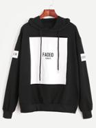 Shein Black Letter Print Drawstring Hooded Sweatshirt With Zip