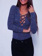 Shein Lace-up Slim Knit Sweater