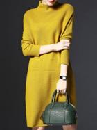Shein Yellow Collar Long Sleeve Knit Dress
