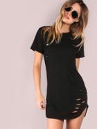 Shein Curved Hem Ripped Tee Dress
