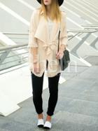 Shein Apricot Long Sleeve Lapel Belt Trench Coat