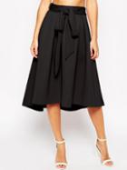 Shein Black Tie-waist Flare Midi Skirt