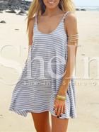 Shein Grey Beachwear Spaghetti Strap Classical Striped Dress Sundresses