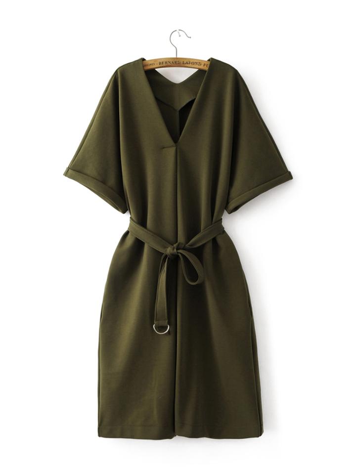 Shein Olive Green V Neck Loose Kimono Dress