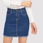 Shein Raw Hem Stitch Detail Denim Skirt