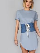Shein Blue Splash Print Curved Hem Distressed Tee Dress