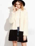 Shein Contrast Collarless Open Front Fluffy Coat