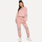 Shein Eyelet Detail Pullover And Drawstring Waist Pants Set