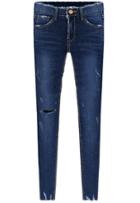 Shein Blue Pockets Ripped Elastic Denim Pant