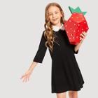 Shein Girls Contrast Collar With Pearl Tunic Dress