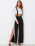Shein Contrast Slit Side Wide Leg Pants With Strap
