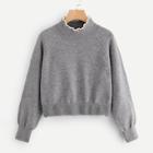 Shein Lace Trim High Neck Heather Grey Sweater