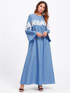 Shein Contrast Lace Applique Bell Sleeve Hijab Long Dress