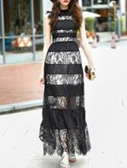 Shein Black Sheer Gauze Lace Maxi Dress