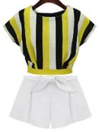 Shein Multicolor Vertical Stripe Crop Top With Shorts