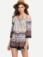 Shein Blue Off-the-shoulder Tribal Print Romper