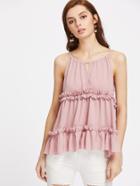 Shein Frill Trim High Low Keyhole Drawstring Cami Top