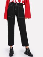 Shein Exposed Zip Front Contrast Stitch Jeans