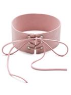 Shein Pink Lace Up Tie Front Suede Wide Choker