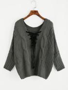 Shein Lace Up Cable Knit Sweater