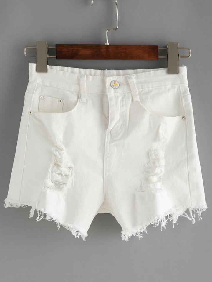 Shein Distressed White Denim Shorts