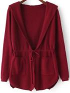 Shein Red Hooded Long Sleeve Pockets Cardigan