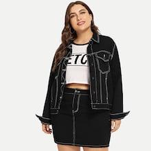 Shein Plus Contrast Stitch Button Up Denim Jacket