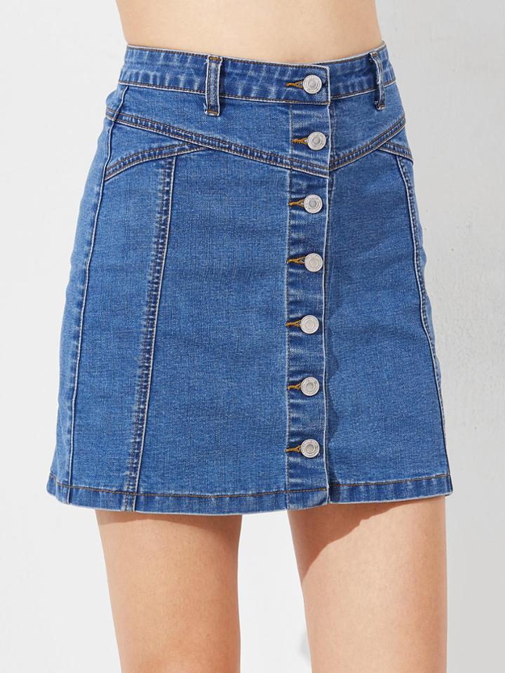 Shein Button Down A Line Denim Skirt