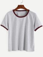 Shein Grey Contrast Trim Crop T-shirt