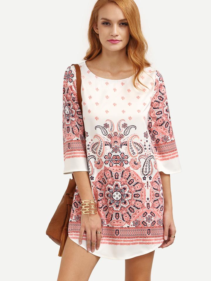 Shein Multicolor Print Dolphin Hem Shift Dress