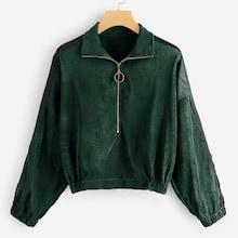 Shein Contrast Tape Side Zip-up Corduroy Sweatshirt