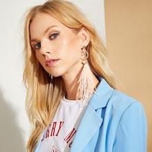 Shein Feather & Circle Mismatched Statement Earrings