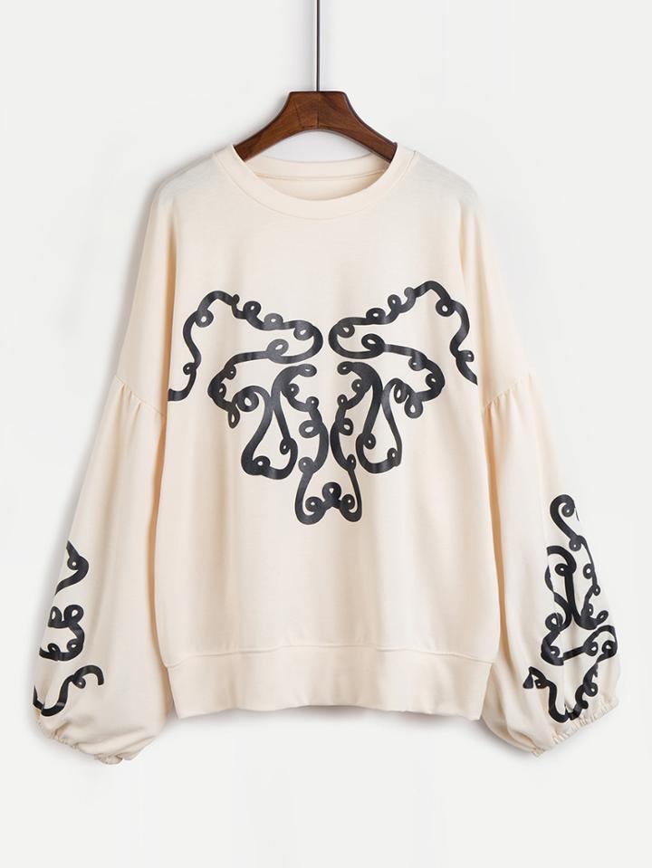 Shein Lantern Sleeve Graphic Print Sweatshirt