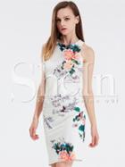 Shein White Sleeveless Floral Modest Patterns Print Dress