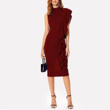 Shein One Shoulder Ruffle Trim Mock Neck Midi Dress